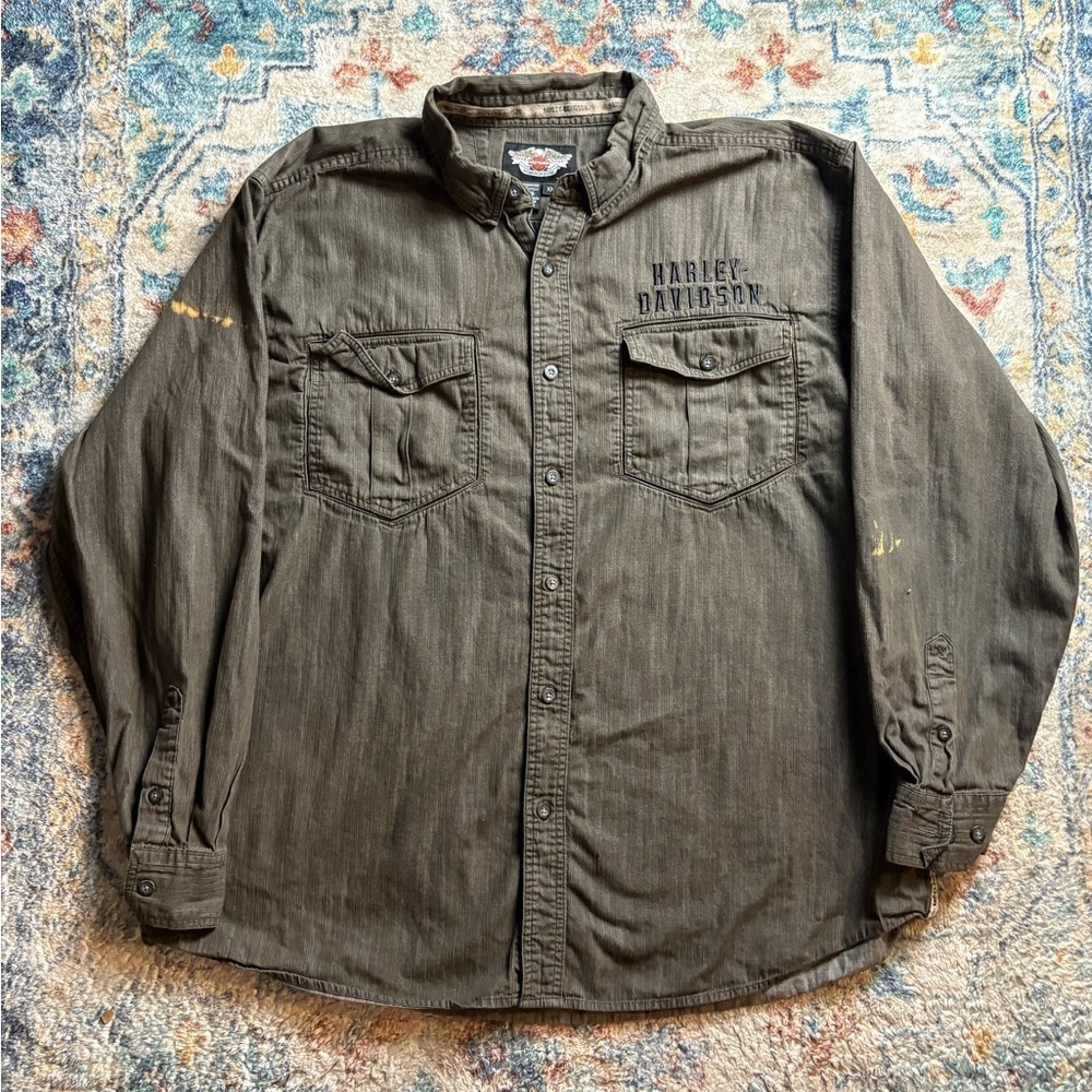 Vintage Harley Davidson Spellout Logo Button-up Shirt Size XL